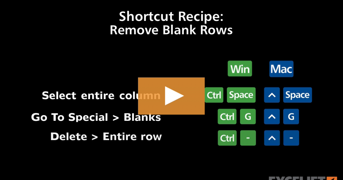 Shortcut recipe delete blank rows